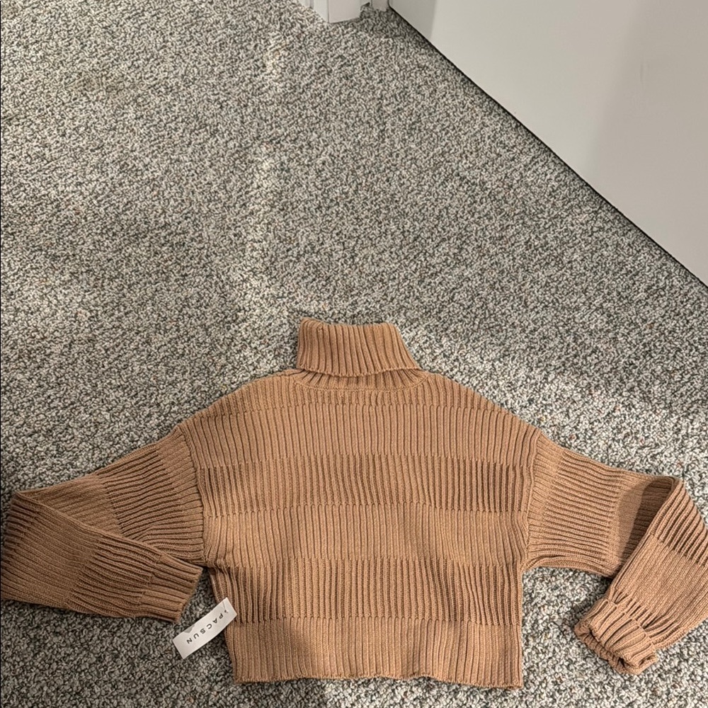 PacSun Tan Ribbed Cowl Turtleneck Sweater